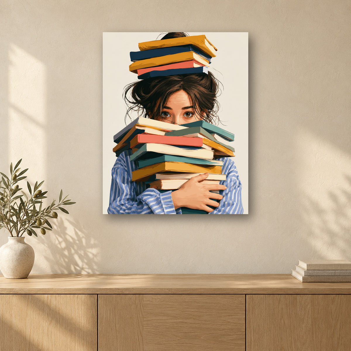Tableau peinture par numéro Passion Livres accroché dans un intérieur décoré, Maison Artsen