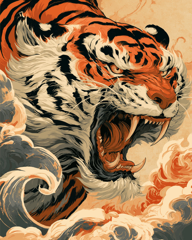 Peinture par numéro adulte Tigre Majestueux, visuel complet du design sur toile, Maison Artsen
