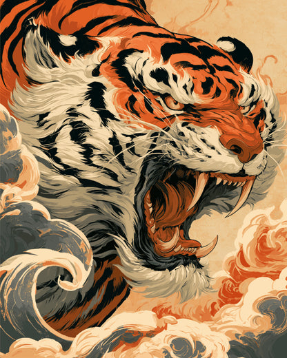 Peinture par numéro adulte Tigre Majestueux, visuel complet du design sur toile, Maison Artsen