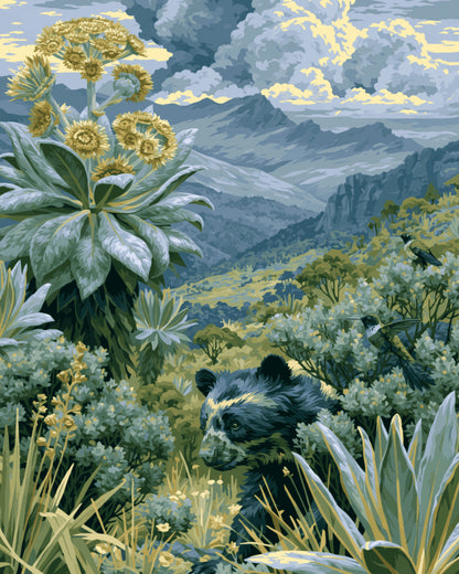 Peinture par numéro adulte Ours des Andes, visuel complet du design sur toile, Maison Artsen