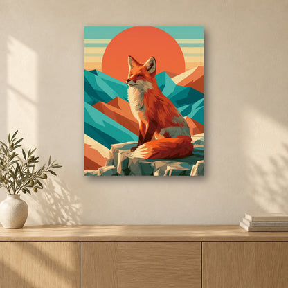 Tableau peinture par numéro Renard à l’Aube accroché dans un intérieur décoré, Maison Artsen