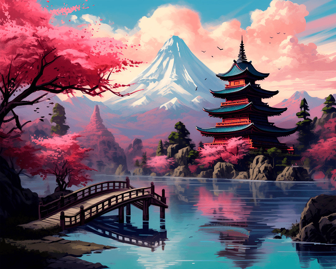 Peinture par numéro adulte Éternel Fuji, visuel complet du design sur toile, Maison Artsen
