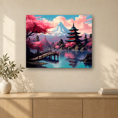 Tableau peinture par numéro Éternel Fuji accroché dans un intérieur décoré, Maison Artsen