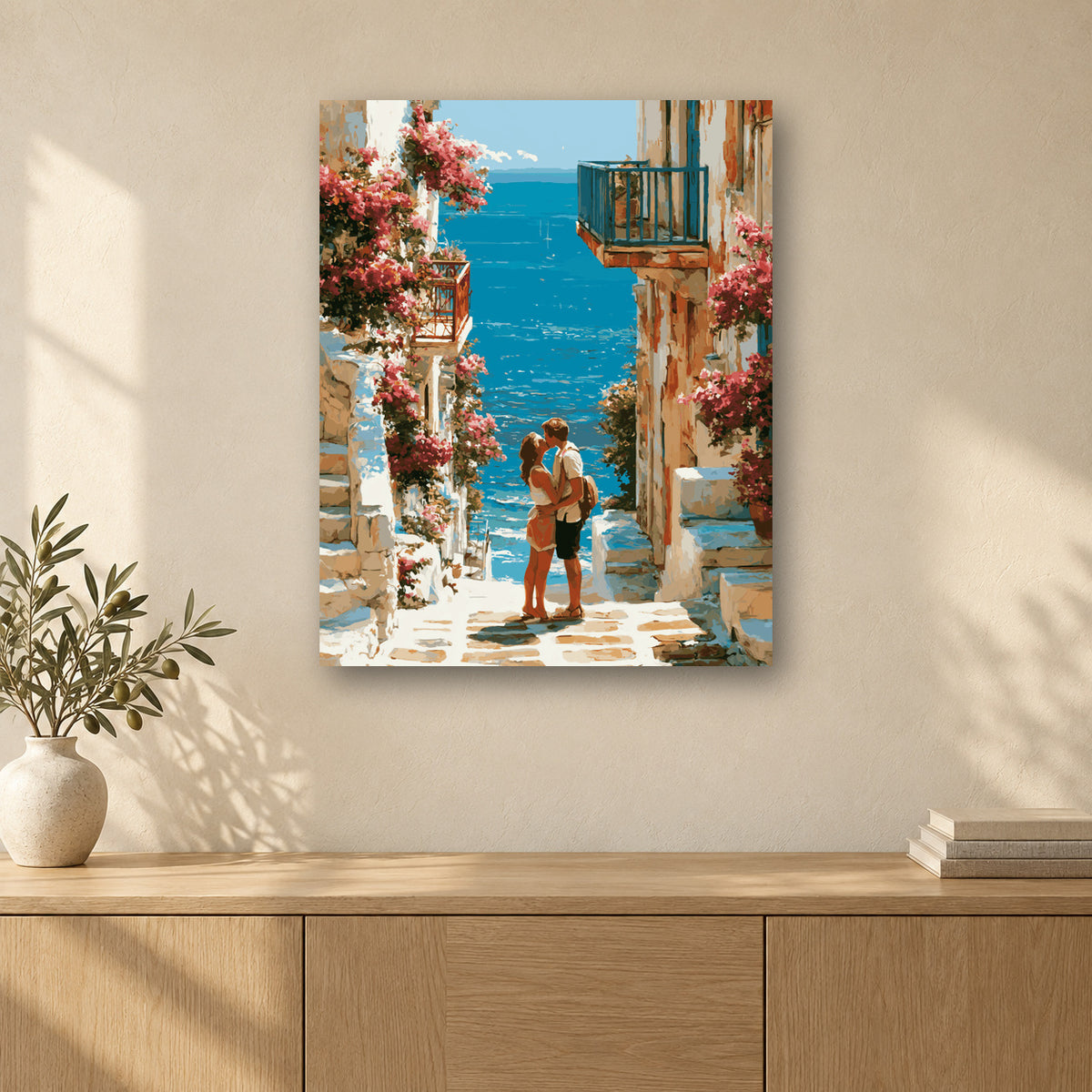Tableau peinture par numéro Amour d’Été accroché dans un intérieur décoré, Maison Artsen