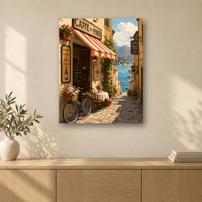 Tableau peinture par numéro Matin en Italie accroché dans un intérieur décoré, Maison Artsen