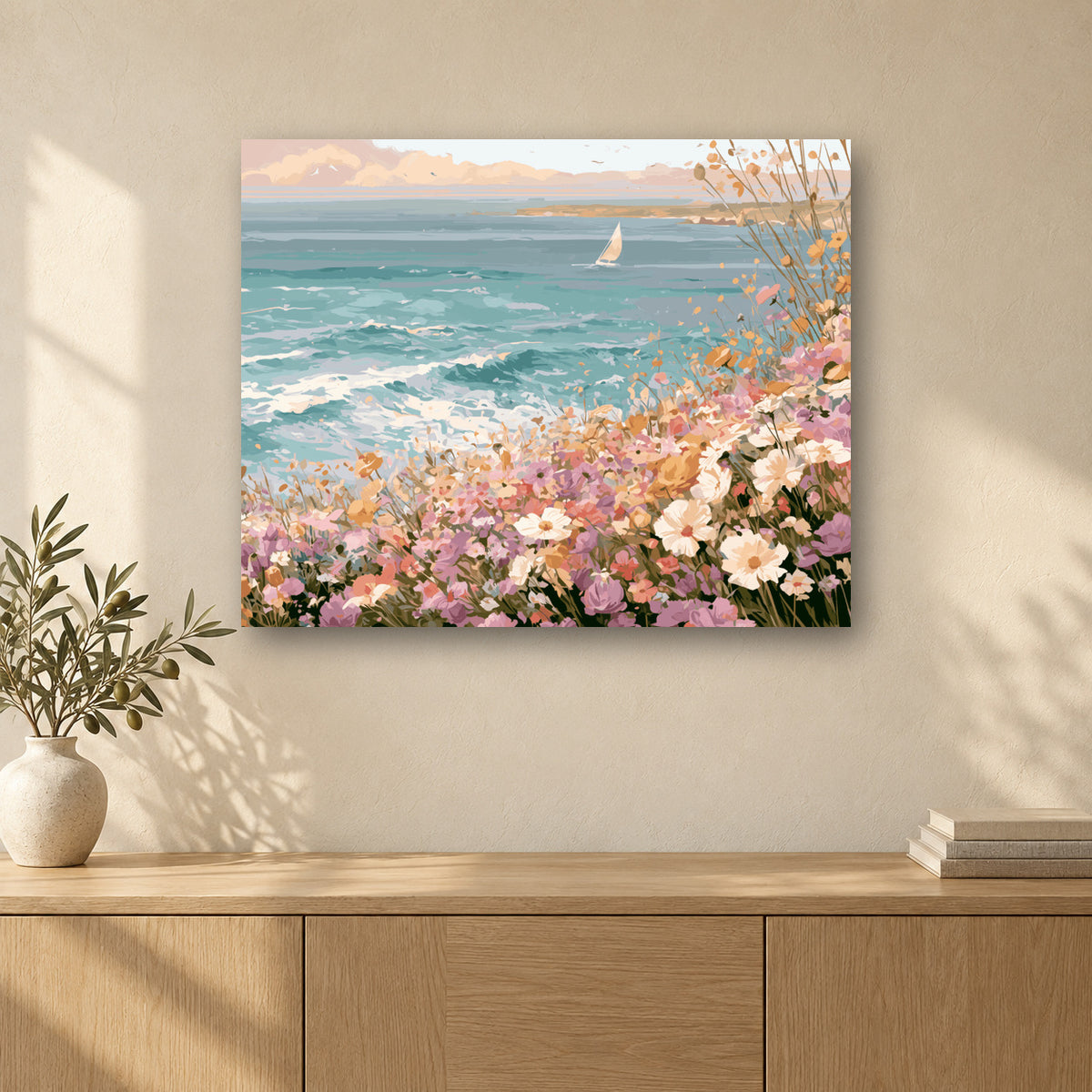 Tableau peinture par numéro Rivage Rêveur accroché dans un intérieur décoré, Maison Artsen