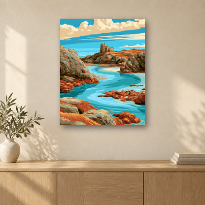Tableau peinture par numéro Île d’Iona accroché dans un intérieur décoré, Maison Artsen