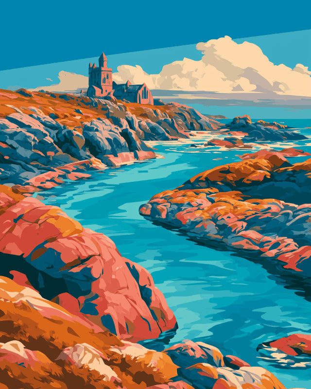 Peinture par numéro adulte Abbaye d’Iona, visuel complet du design sur toile, Maison Artsen