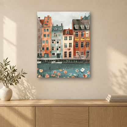 Tableau peinture par numéro Maisons du Canal accroché dans un intérieur décoré, Maison Artsen