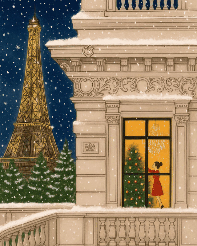 Peinture par numéro adulte Soirée Parisienne, visuel complet du design sur toile, Maison Artsen