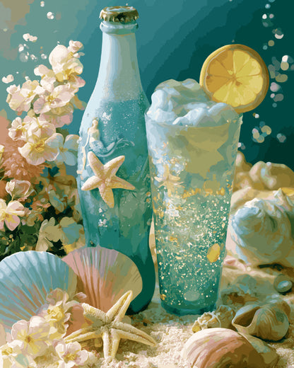 Peinture par numéro adulte Limonade aux Coquillages, visuel complet du design sur toile, Maison Artsen