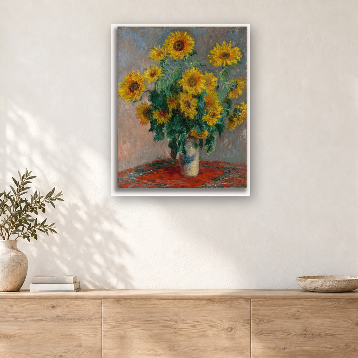 Tableau peinture par numéro Gerbe de Tournesols accroché dans un intérieur décoré, Maison Artsen