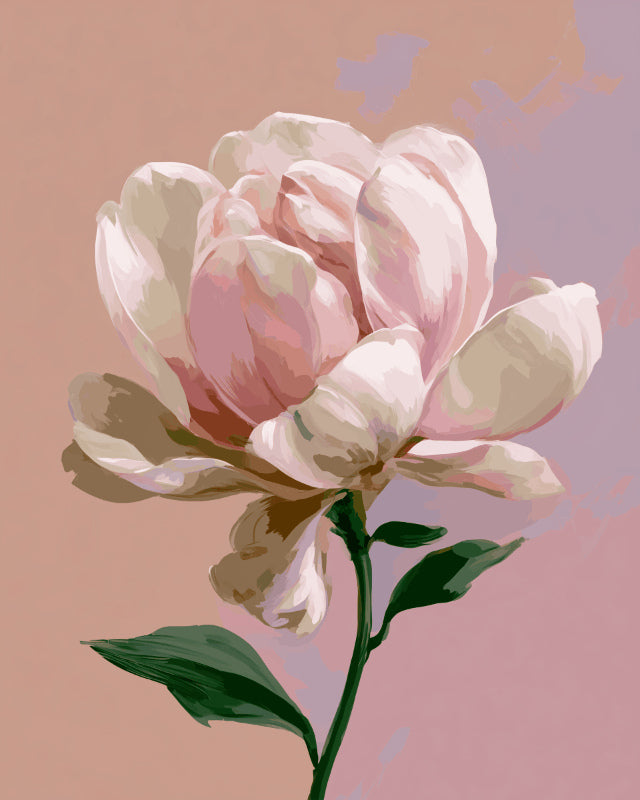 Peinture par numéro adulte Fleur de Magnolia Rose Poudré, visuel complet du design sur toile, Maison Artsen
