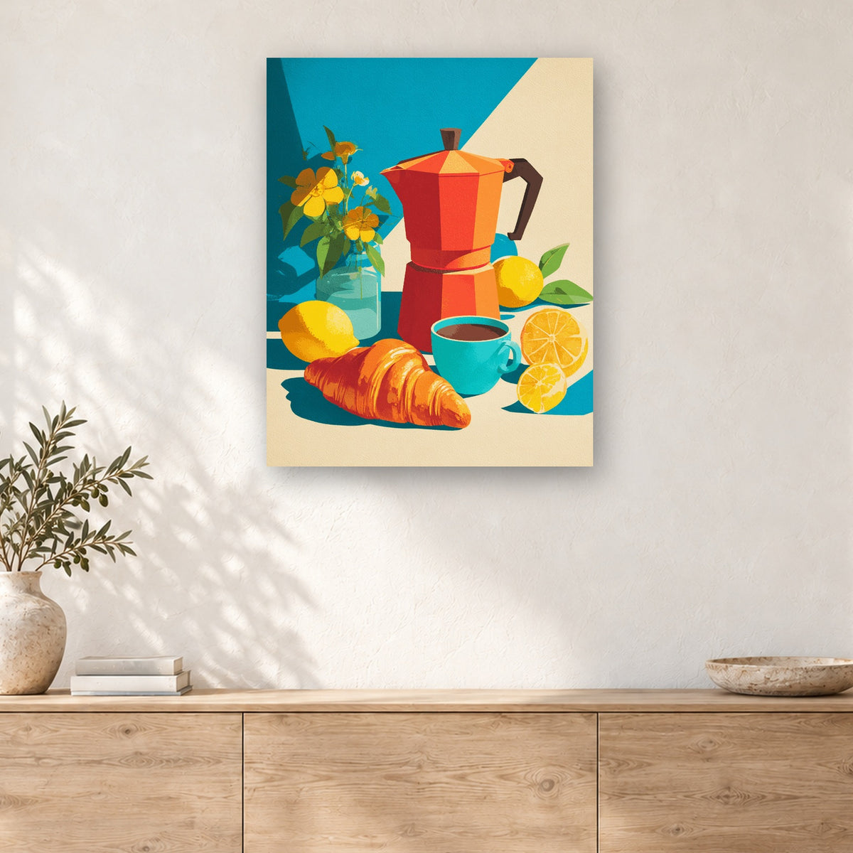 Tableau peinture par numéro Moka et Croissant accroché dans un intérieur décoré, Maison Artsen
