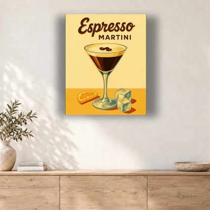 Tableau peinture par numéro Affiche Espresso Martini accroché dans un intérieur décoré, Maison Artsen