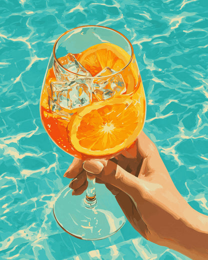 Peinture par numéro adulte Spritz Côté Piscine, visuel complet du design sur toile, Maison Artsen