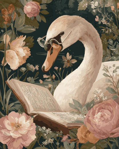 Peinture par numéro adulte Cygne aux Lunettes, visuel complet du design sur toile, Maison Artsen