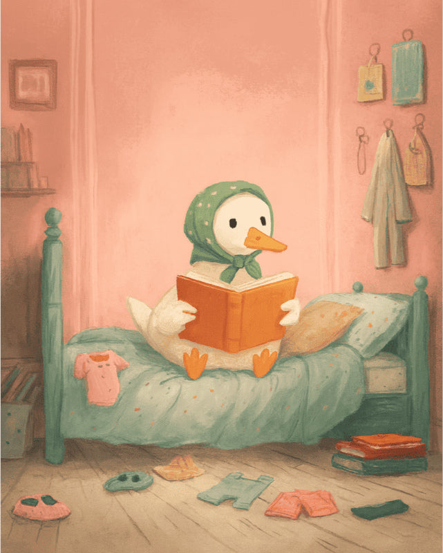 Peinture par numéro adulte Petite Oie au Lit, visuel complet du design sur toile, Maison Artsen