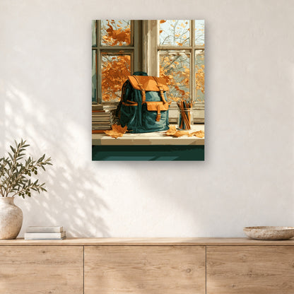 Tableau peinture par numéro Cartable sur la Fenêtre accroché dans un intérieur décoré, Maison Artsen