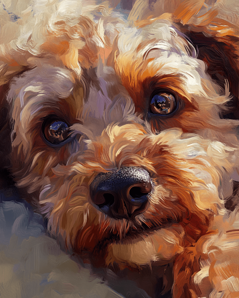 Peinture par numéro adulte Chien aux Poils Bouclés, visuel complet du design sur toile, Maison Artsen