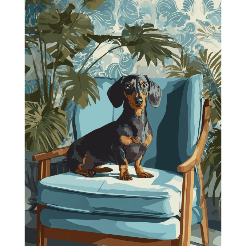 Peinture par numéro adulte Dachshund Poseur, visuel complet du design sur toile — Maison Artsen