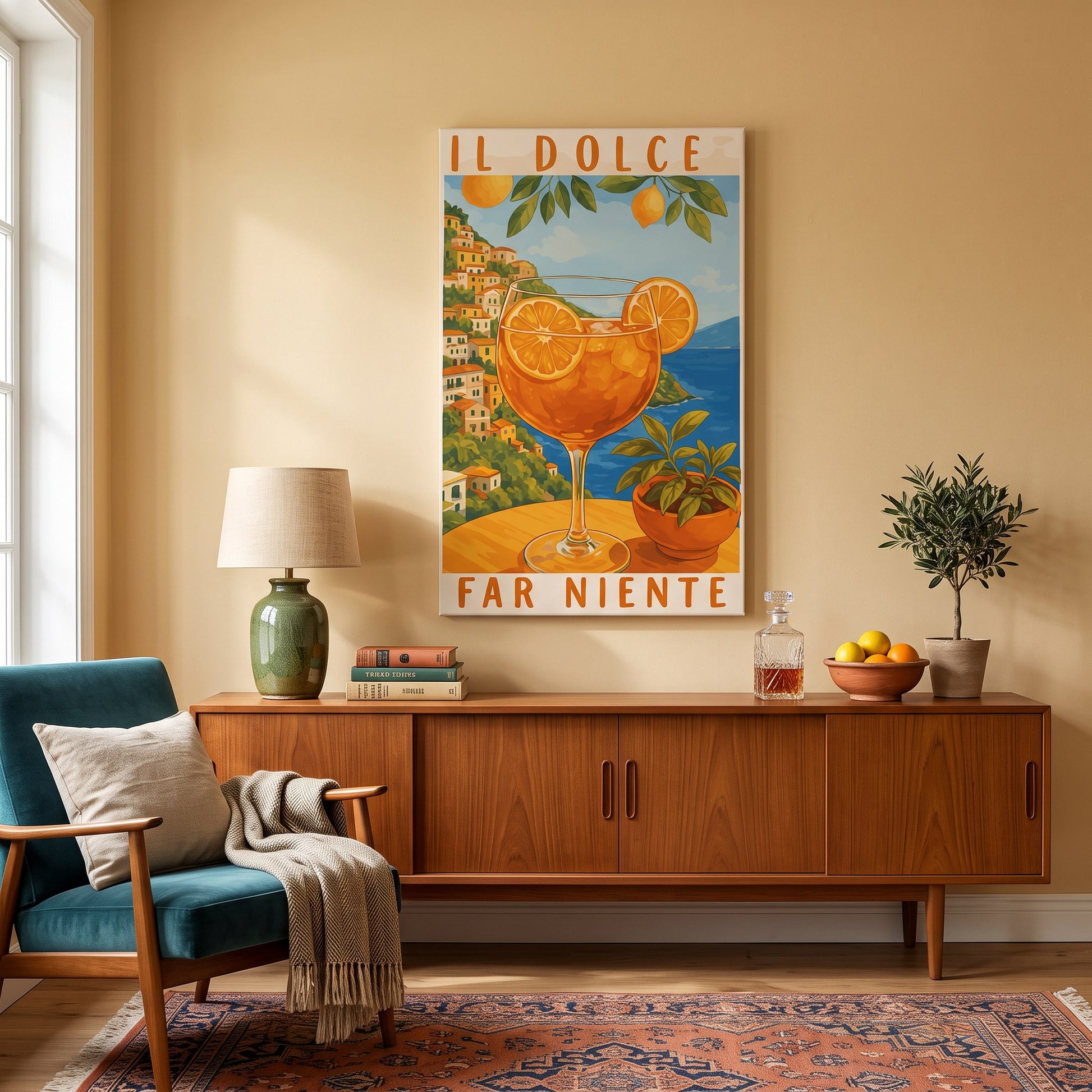 Tableau peinture par numéro Aperol en Italie accroché dans un intérieur décoré — Maison Artsen
