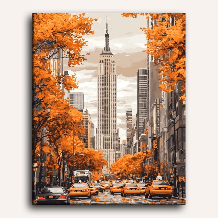 Peinture par numéro adulte Automne à New York, visuel complet du design sur toile — Maison Artsen