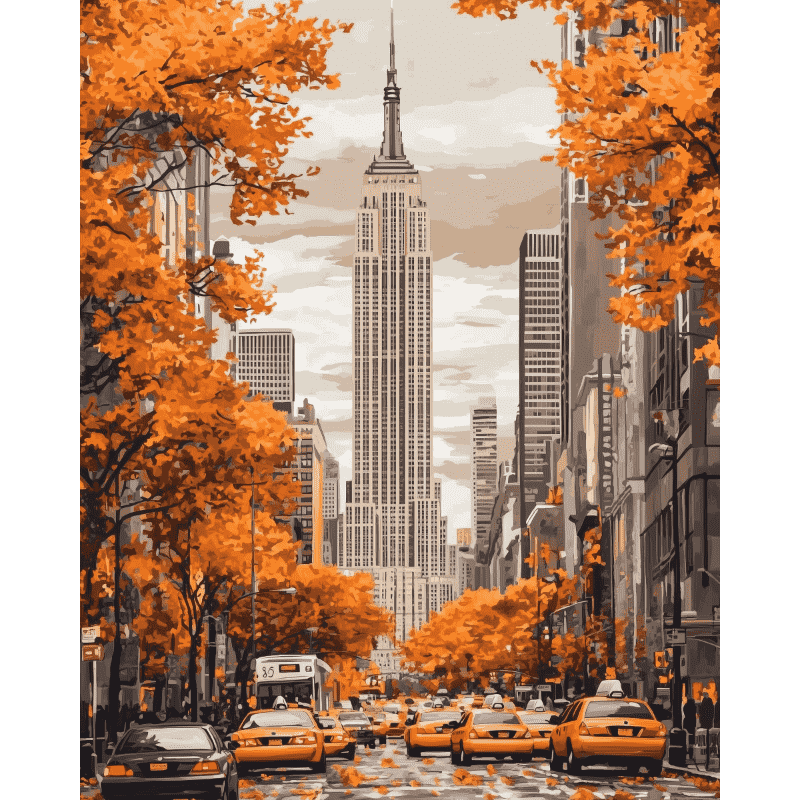 Peinture par numéro adulte Automne à New York, visuel complet du design sur toile — Maison Artsen