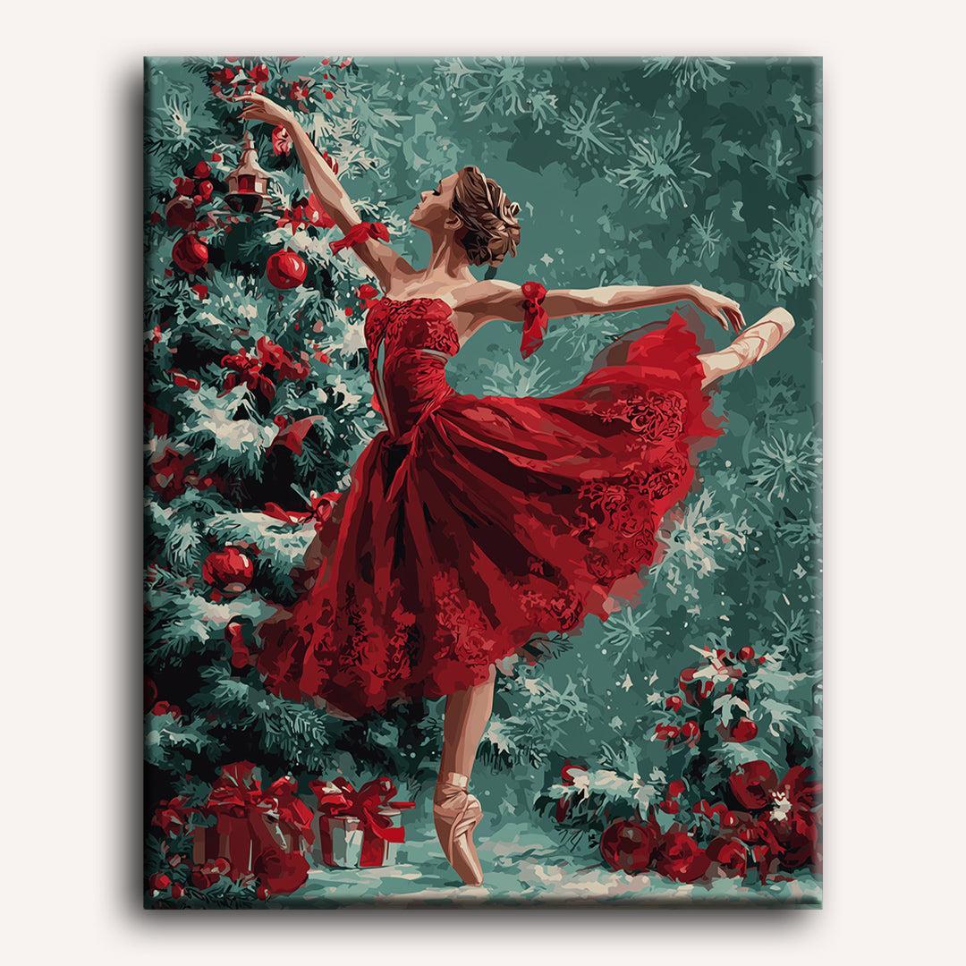 Peinture par numéro adulte Ballerine en Rouge, visuel complet du design sur toile — Maison Artsen