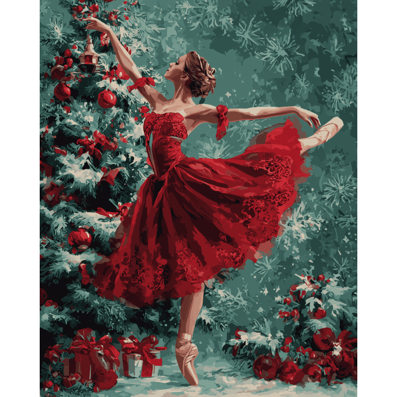 Peinture par numéro adulte Ballerine en Rouge, visuel complet du design sur toile — Maison Artsen