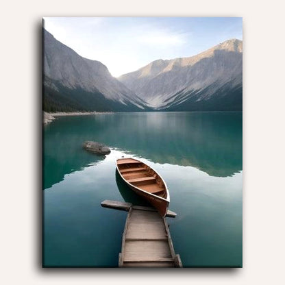 Peinture par numéro adulte Bateau sur le Lac, visuel complet du design sur toile — Maison Artsen