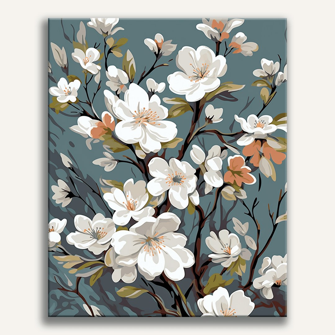 Peinture par numéro adulte Branches de Magnolia, visuel complet du design sur toile — Maison Artsen