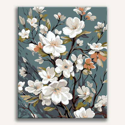 Peinture par numéro adulte Branches de Magnolia, visuel complet du design sur toile — Maison Artsen