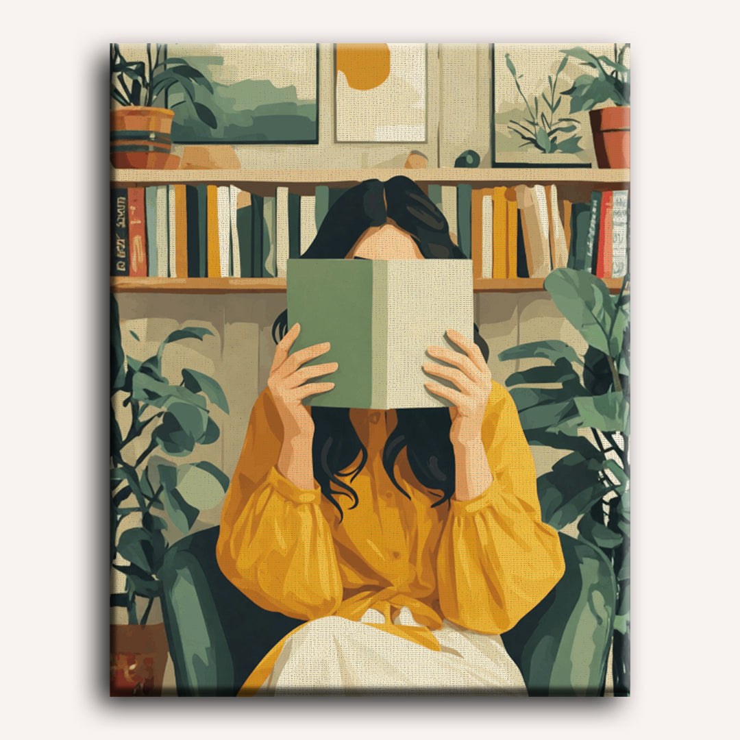 Peinture par numéro adulte Caché entre les Pages, visuel complet du design sur toile — Maison Artsen