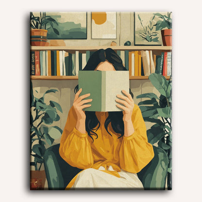 Peinture par numéro adulte Caché entre les Pages, visuel complet du design sur toile — Maison Artsen