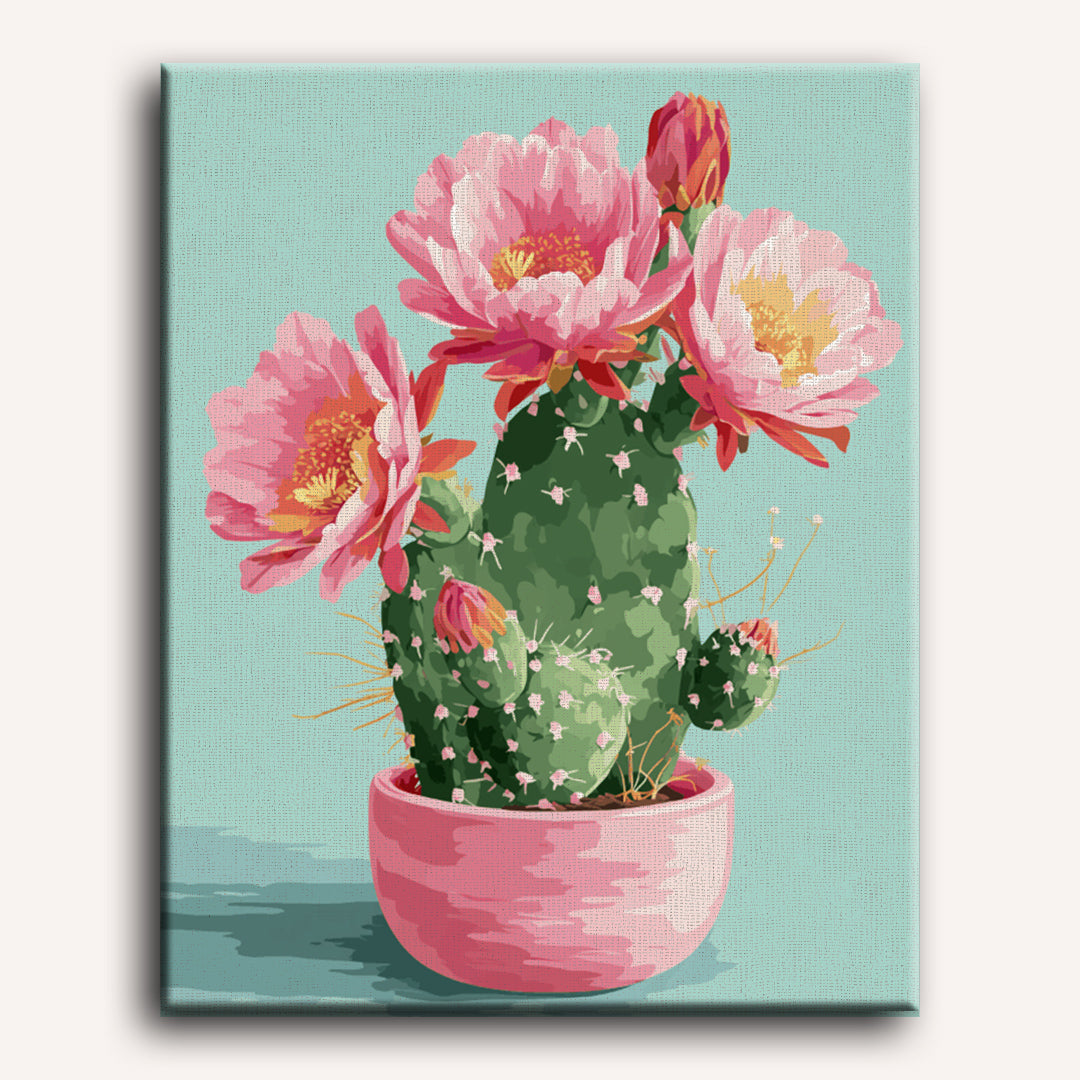 Cactus in Bloom Paint-by-Numbers Kit displayed as wall art – Maison Artsen