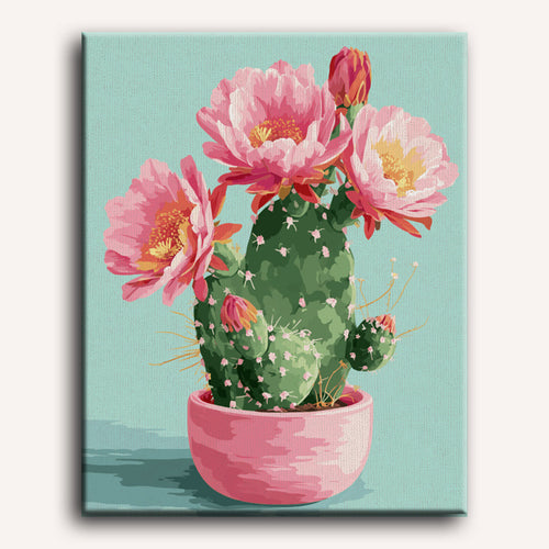 Cactus in Bloom Paint-by-Numbers Kit displayed as wall art – Maison Artsen