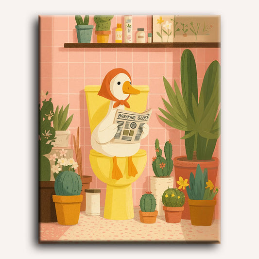 Peinture par numéro adulte Canard aux Toilettes, visuel complet du design sur toile — Maison Artsen
