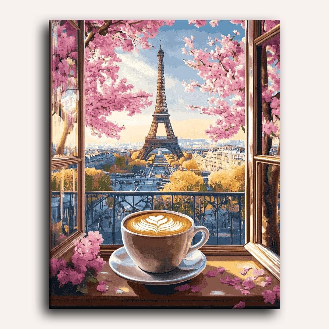 Peinture par numéro adulte Cappuccino à Paris, visuel complet du design sur toile — Maison Artsen
