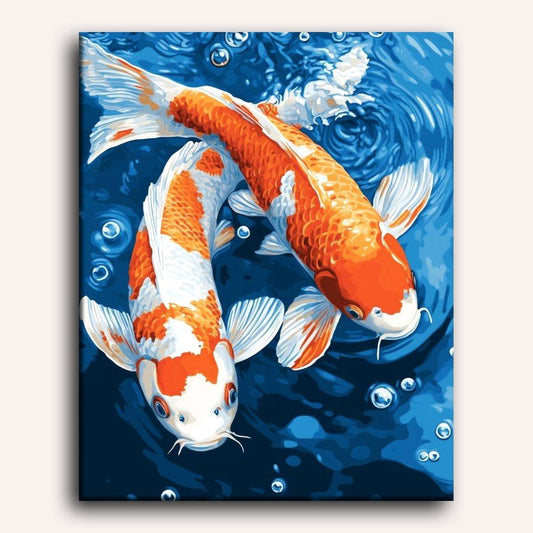 Peinture par numéro adulte Carpes Koï, visuel complet du design sur toile — Maison Artsen