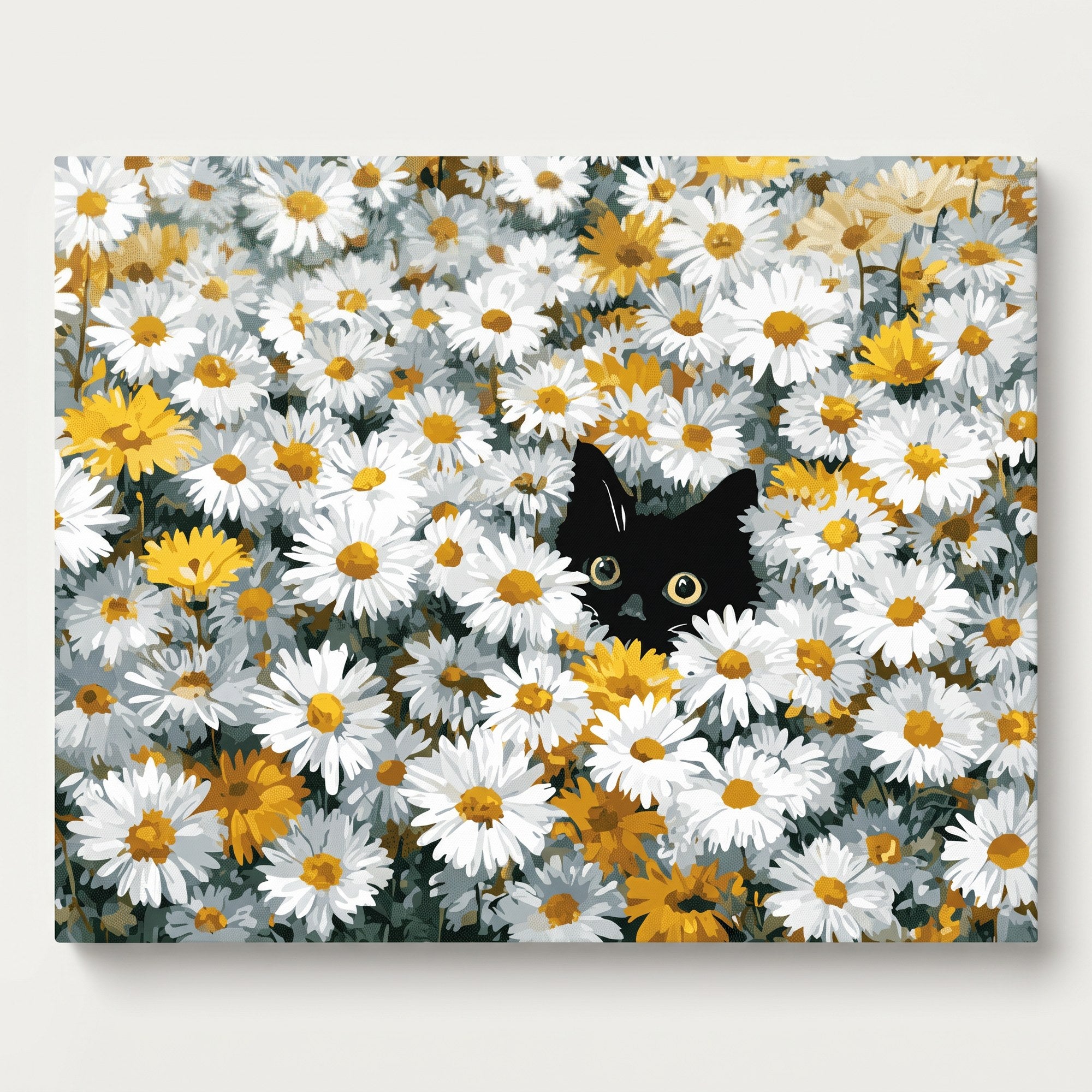 Peinture par numéro adulte Chat dans les Marguerites, visuel complet du design sur toile — Maison Artsen