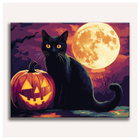 Cat and Pumpkin paint by numbers for adults, Maison Artsen