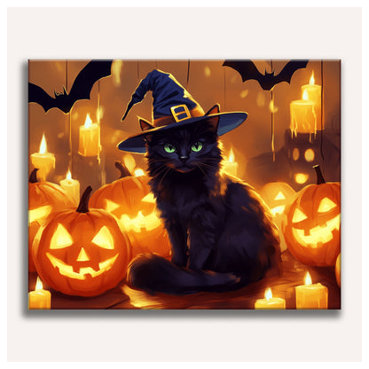 Black Cat and Pumpkins paint by numbers for adults, Maison Artsen