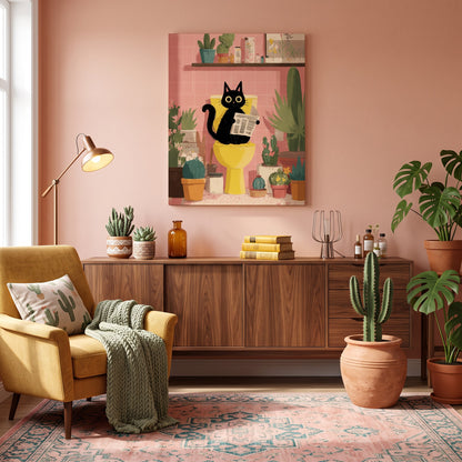 Tableau peinture par numéro Chat noir aux toilettes accroché dans un intérieur décoré — Maison Artsen