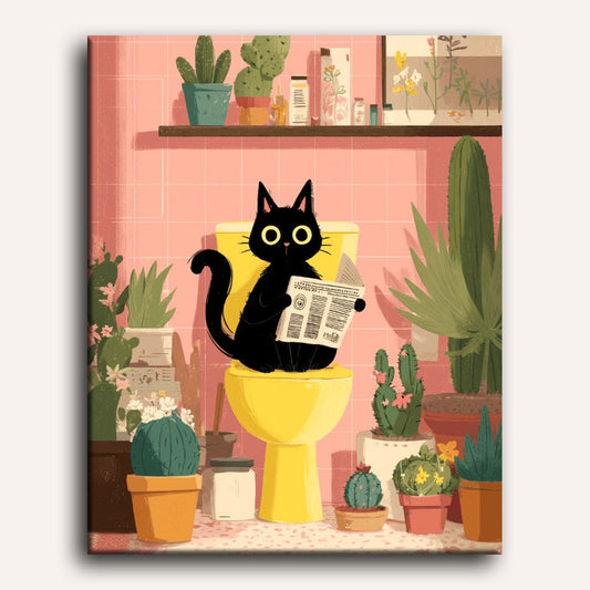 Peinture par numéro adulte Chat noir aux toilettes, toile tendue 30×40 cm — Maison Artsen
