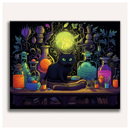 Black Cat and Potions paint by numbers for adults, Maison Artsen