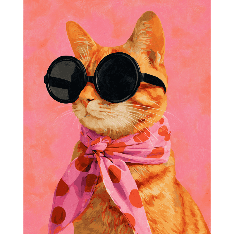 Peinture par numéro adulte Chat Roux Stylé, visuel complet du design sur toile — Maison Artsen
