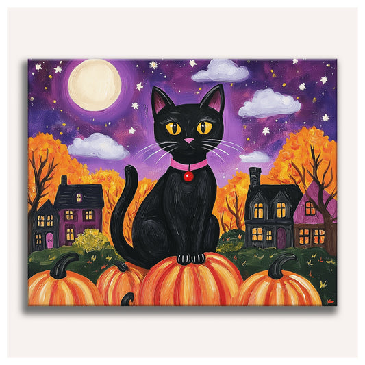 Cat on the Pumpkins paint by numbers for adults, Maison Artsen