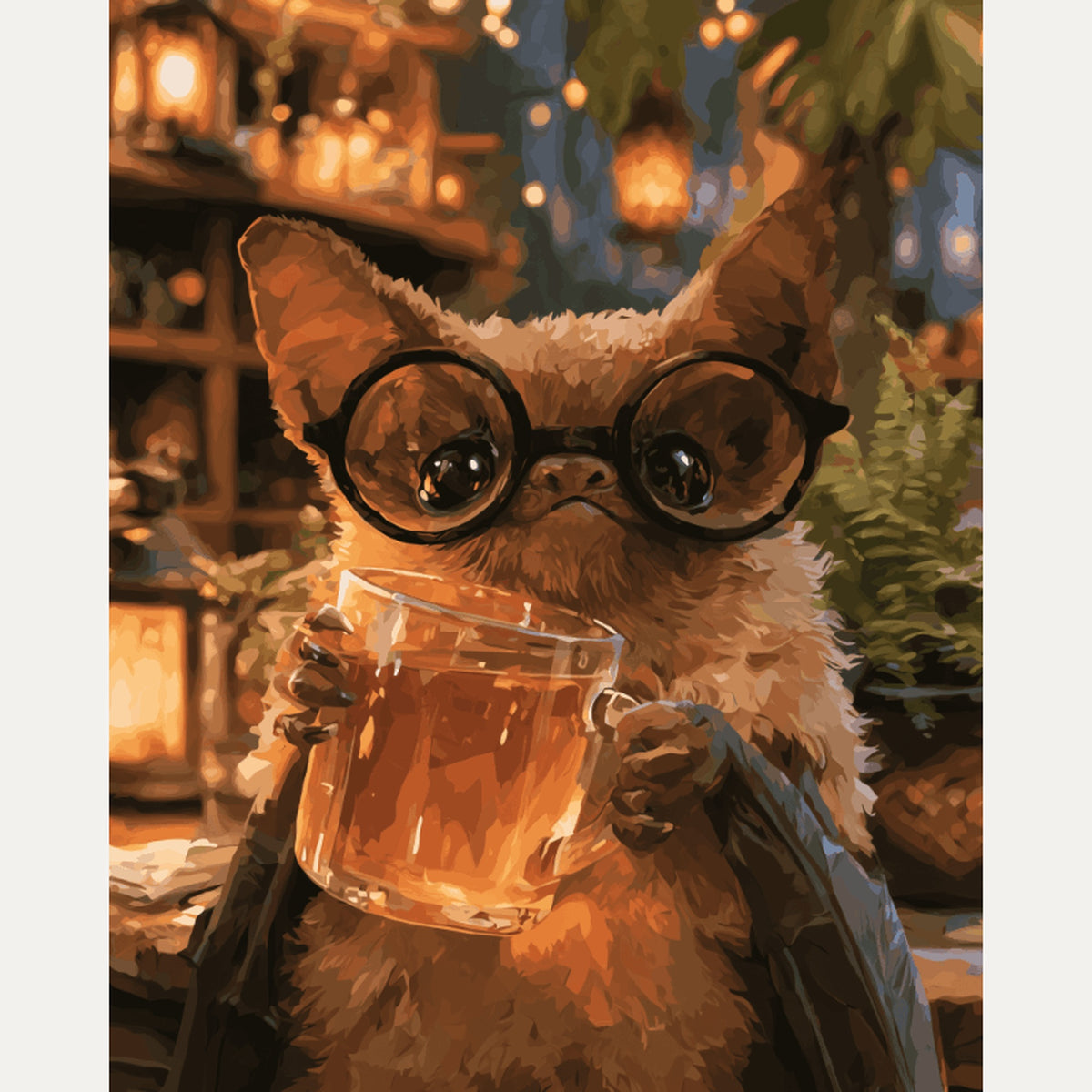 Peinture par numéro adulte Chauve-Souris à Lunettes, visuel complet du design — Maison Artsen