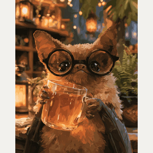 Peinture par numéro adulte Chauve-Souris à Lunettes, visuel complet du design — Maison Artsen
